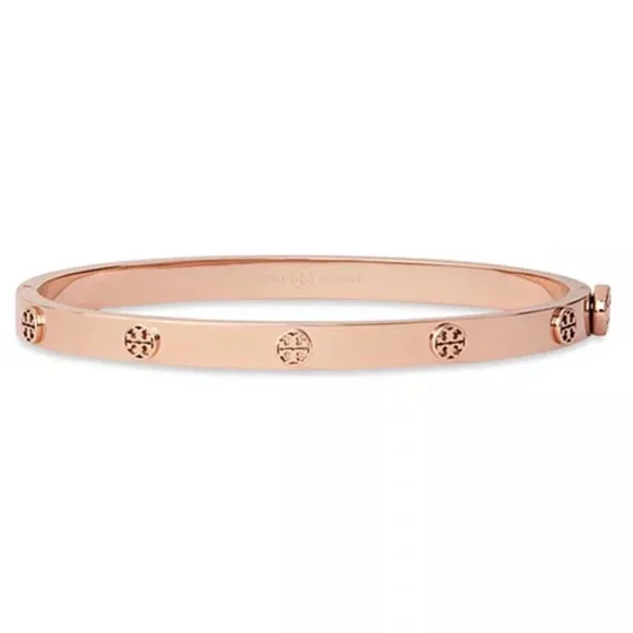 Tory Burch Thin Icon Hinge Bracelet Logo Bangle Size Medium Rose Gold - Picture 2 of 2